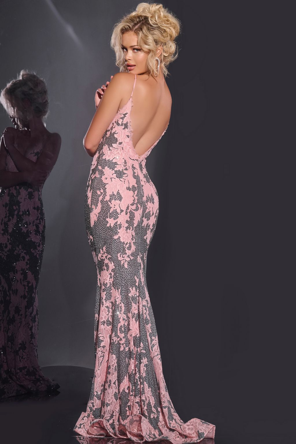 Jovani 44033 Long Mermaid Formal Lace Prom Dress