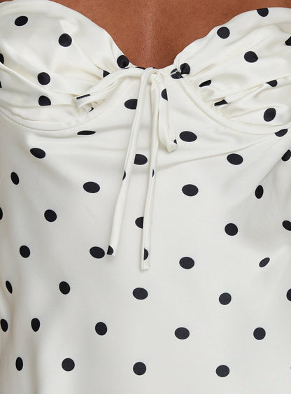 Costella Halter Satin Maxi Dress Cream Polka Dot