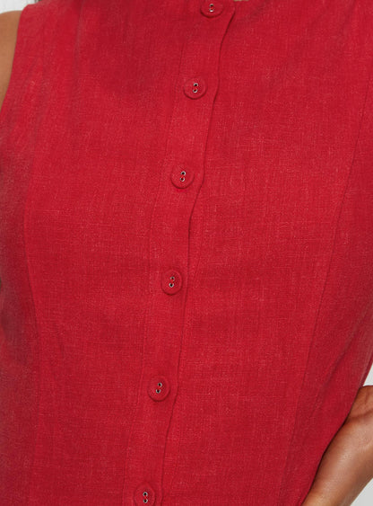 Dollie Linen Mini Dress Red