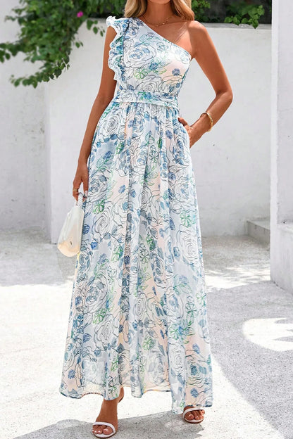 Tropical Bloom One-Shoulder Maxi Dress | S-XL