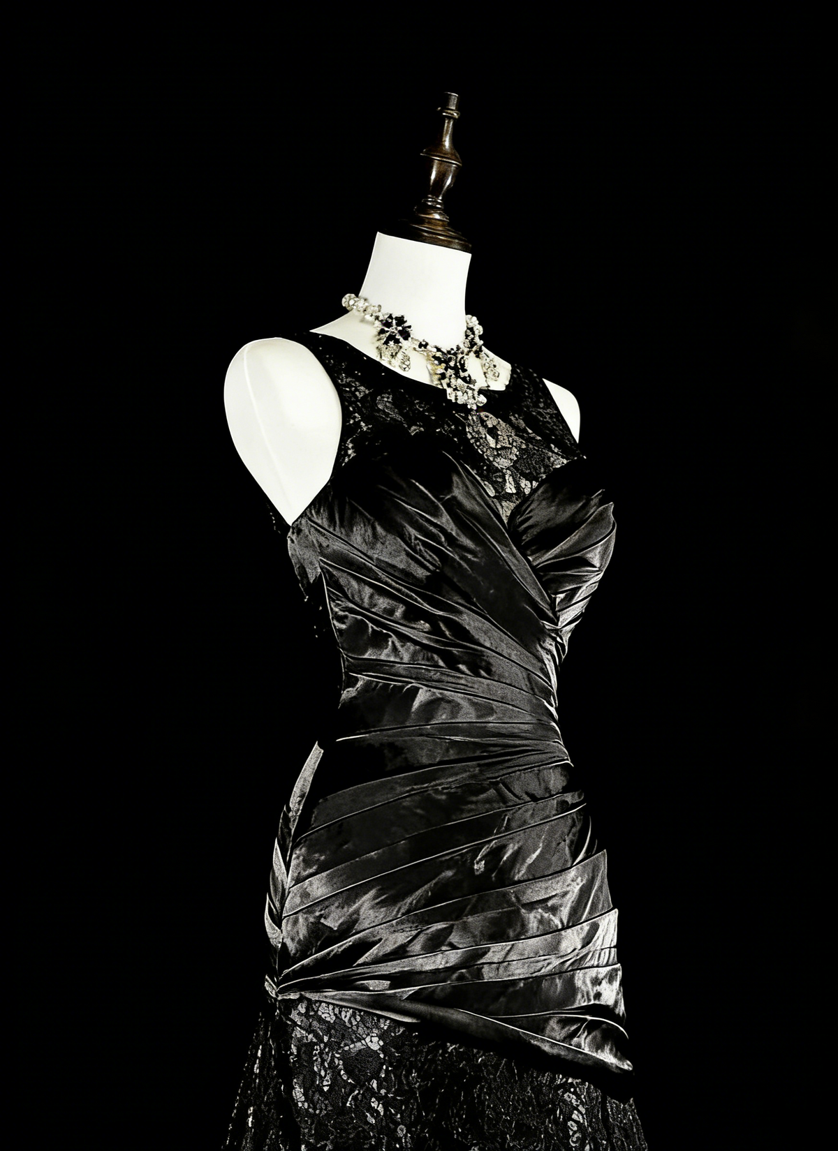 Vintage 1960s Boat Neck Sleeveless Satin Pleated Mermaid Long Prom Dresses N1574