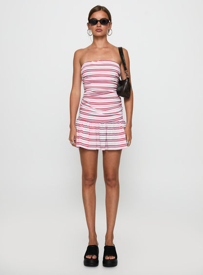 Juicie Strapless Mini Dress Pink / White Stripe