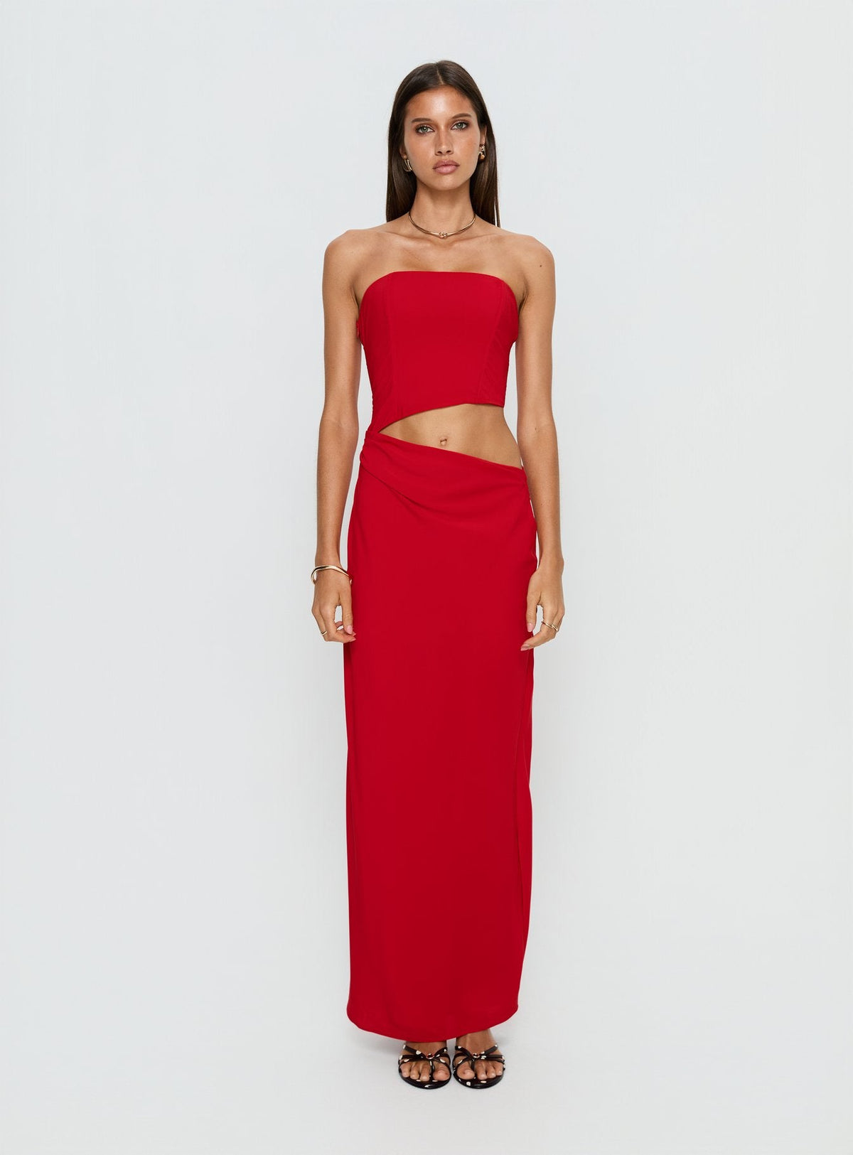 Jasira Strapless Drape Maxi Dress Bold Red