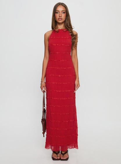 Klarissa Halter Maxi Dress Red