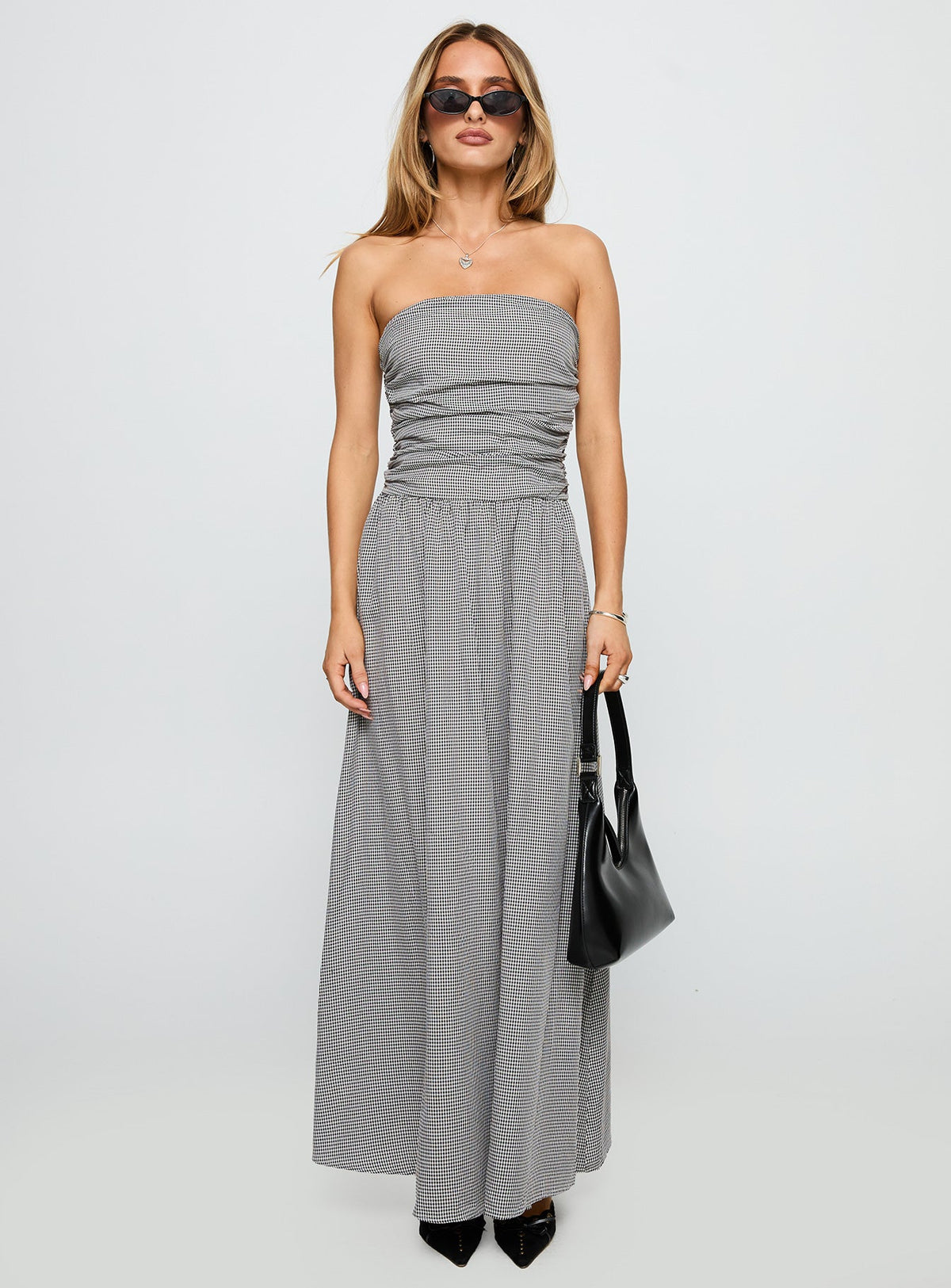 Arkadia Strapless Maxi Dress Black / White Check