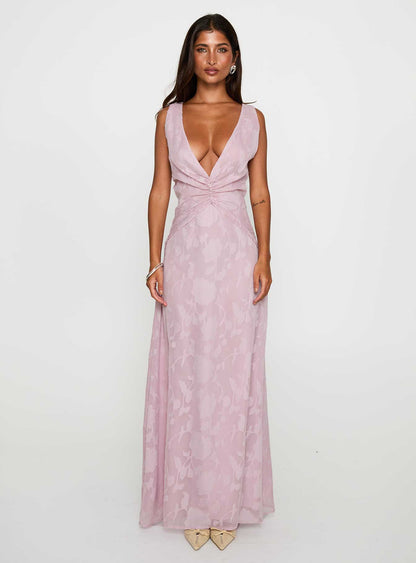 Frederica Plunge Burnout Maxi Dress Mauve