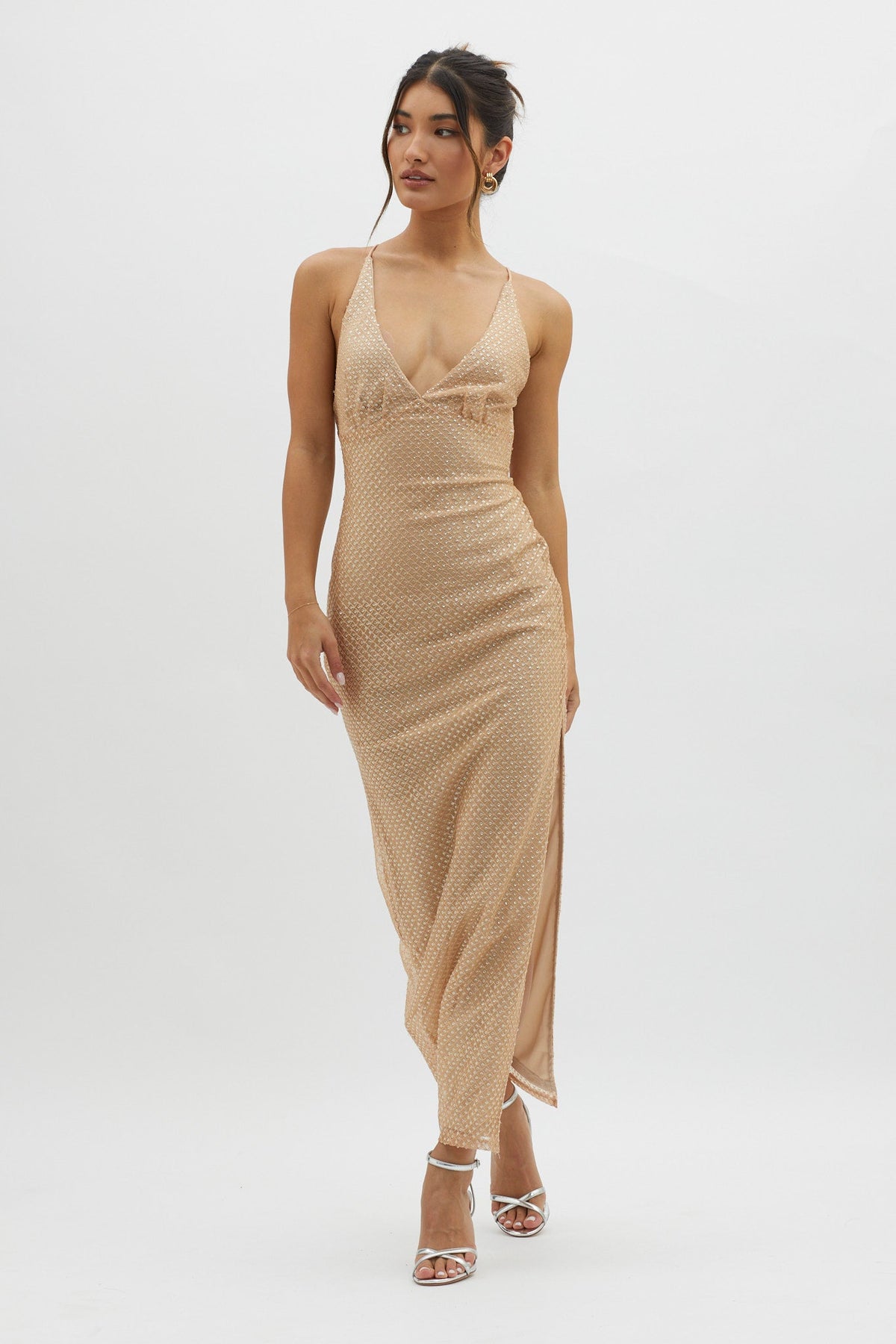 Alysia Plunging Halterneck Maxi Dress Champagne