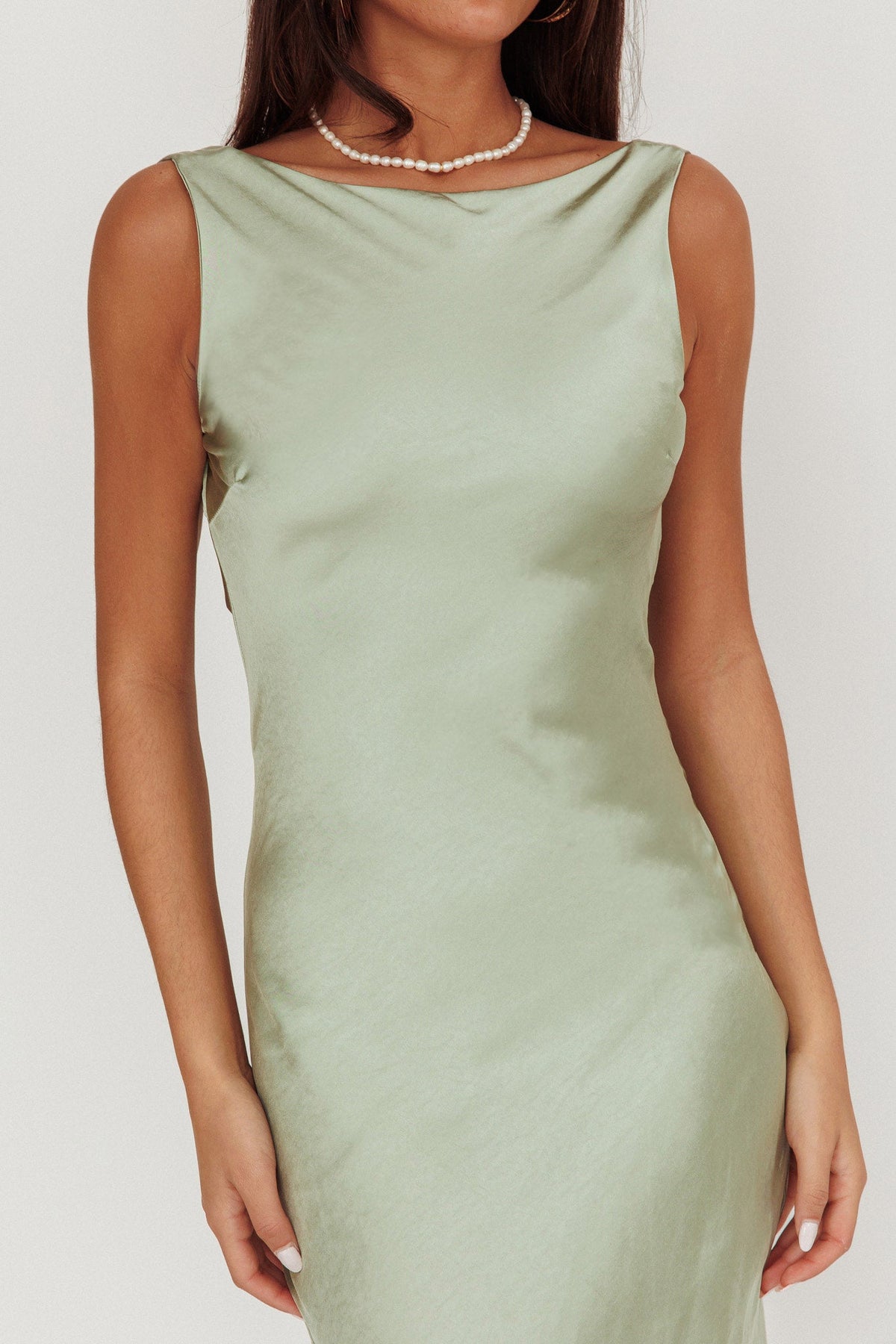 Carmine Satin Sleeveless Maxi Dress Sage