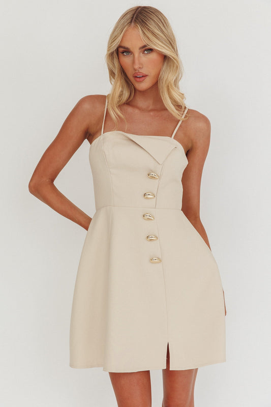 Captivated Button Feature Mini Dress Stone