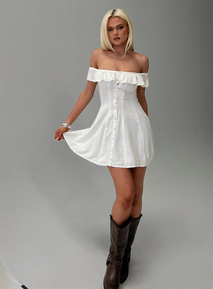 Corail Off Shoulder Frill Mini Dress White