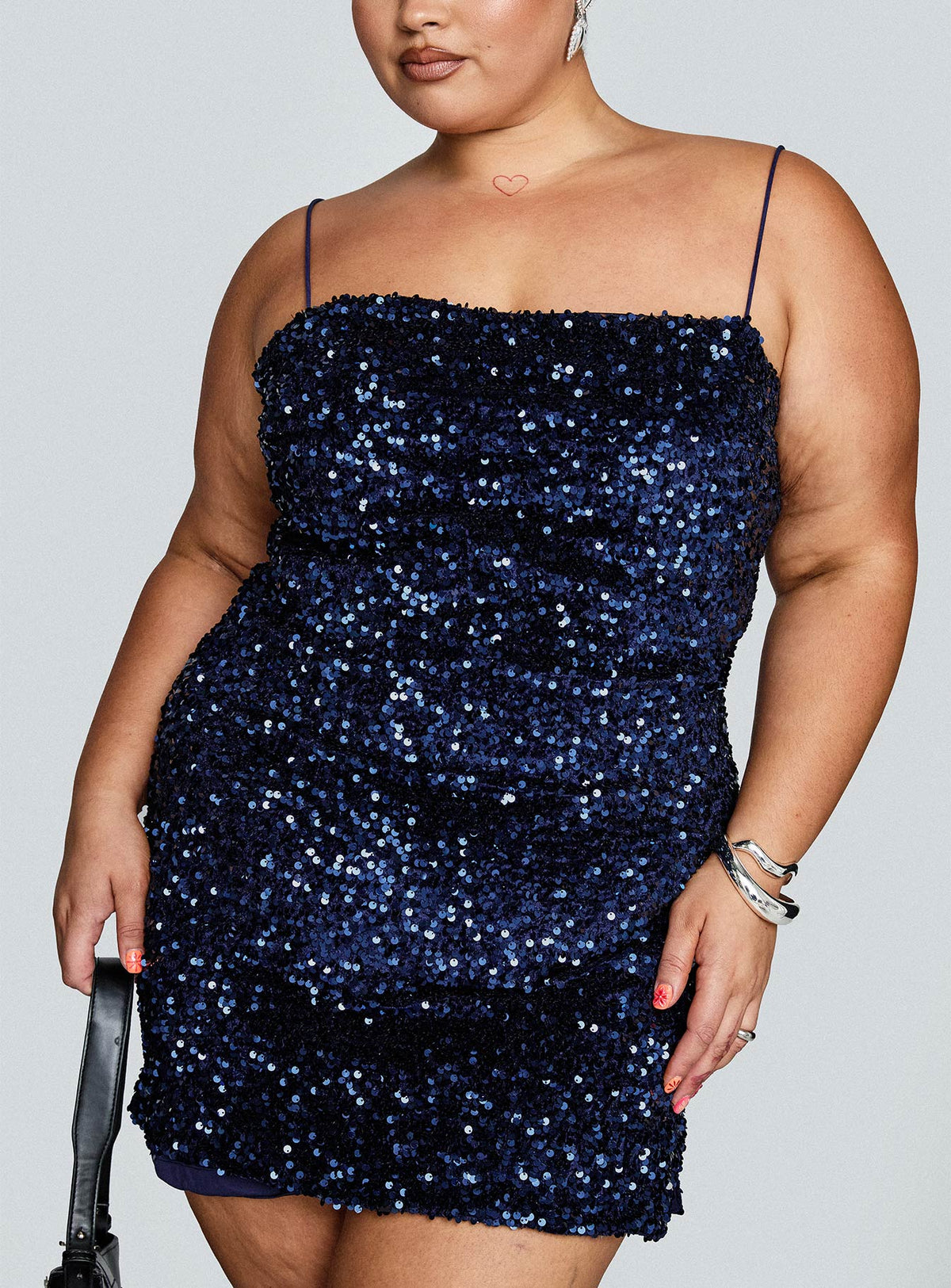 Layney Sequin Mini Dress Navy Curve