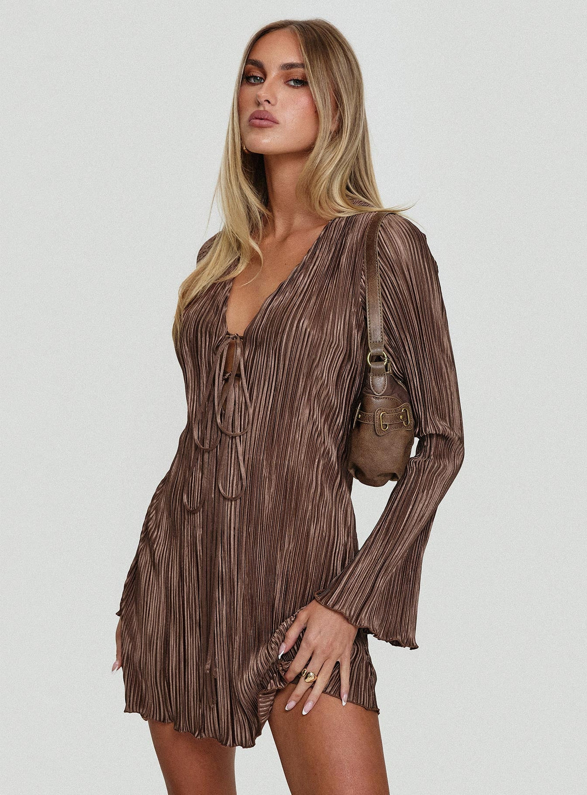 Malop Long Sleeve Mini Dress Chocolate