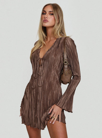 Malop Long Sleeve Mini Dress Chocolate