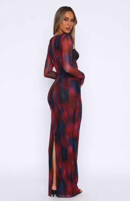 Let Me Think Long Sleeve Maxi Dress Raspberry Rhapsody