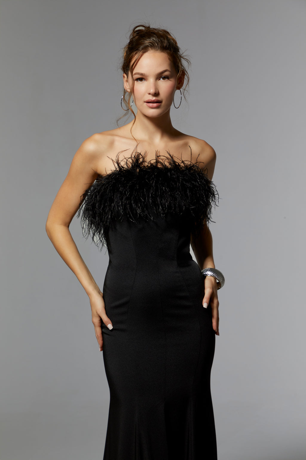 MGNY Madeline Gardner New York 72923 Long Formal Feathered Dress
