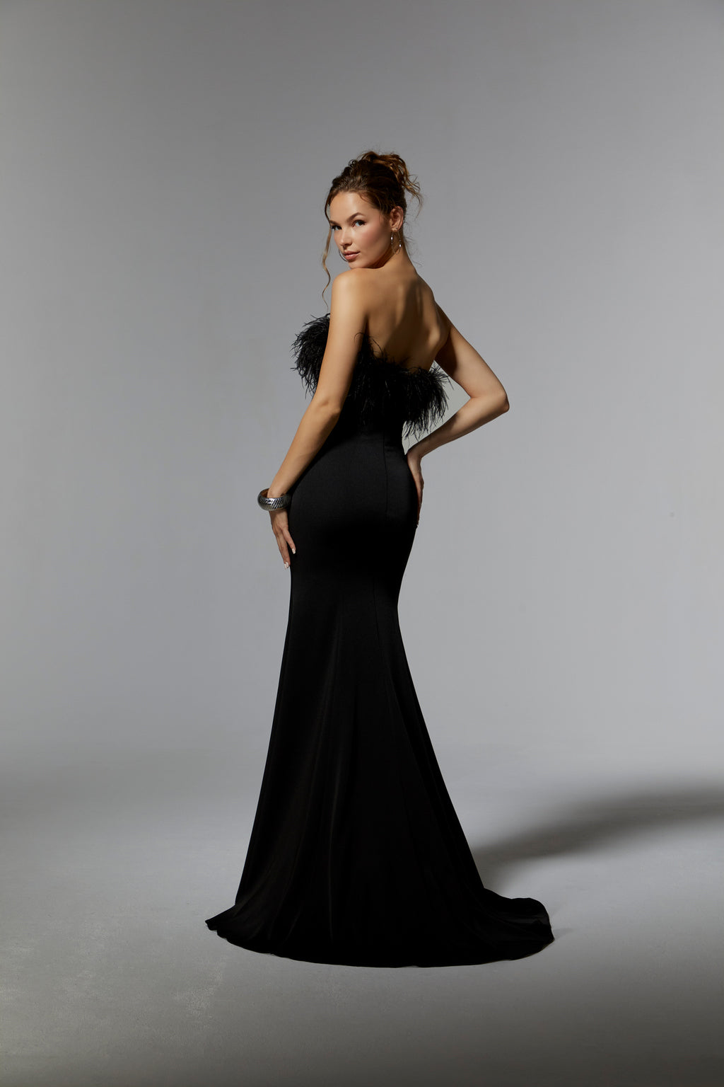 MGNY Madeline Gardner New York 72923 Long Formal Feathered Dress