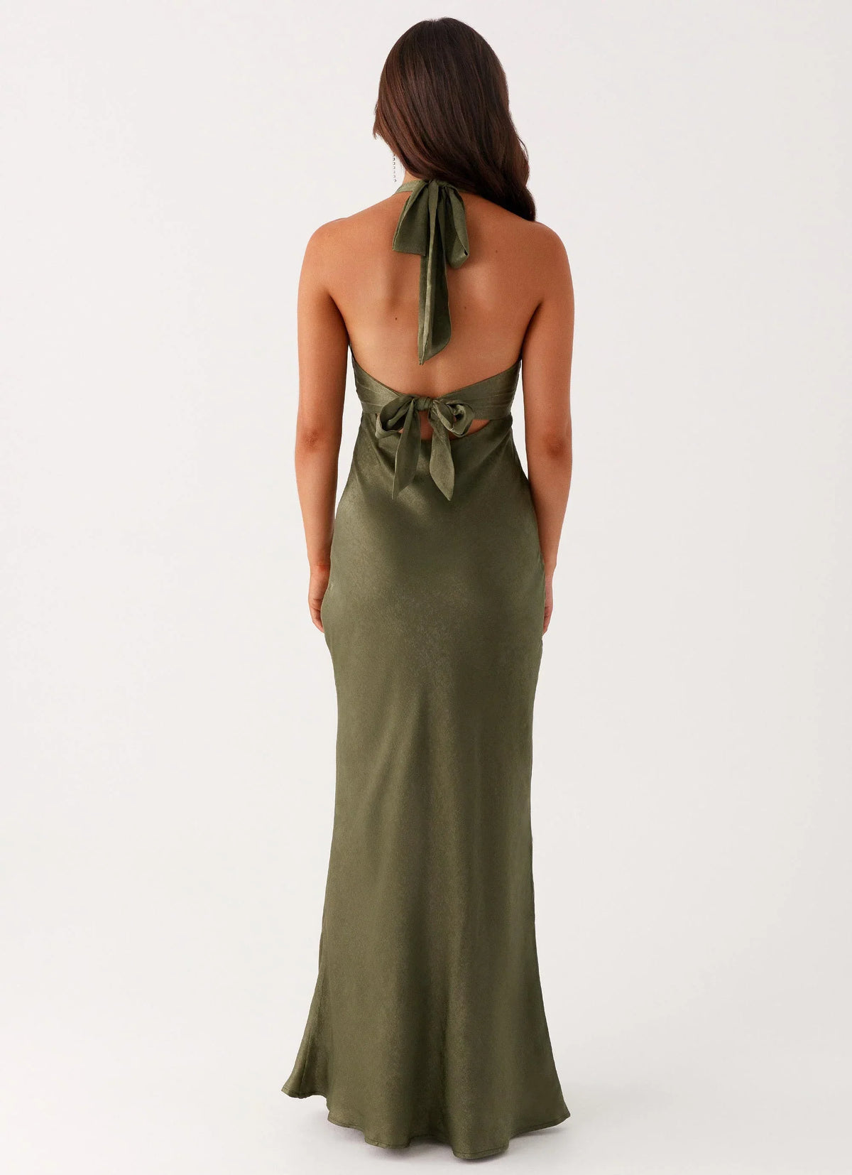 Heavy Hearted Satin Maxi Dress - Khaki
