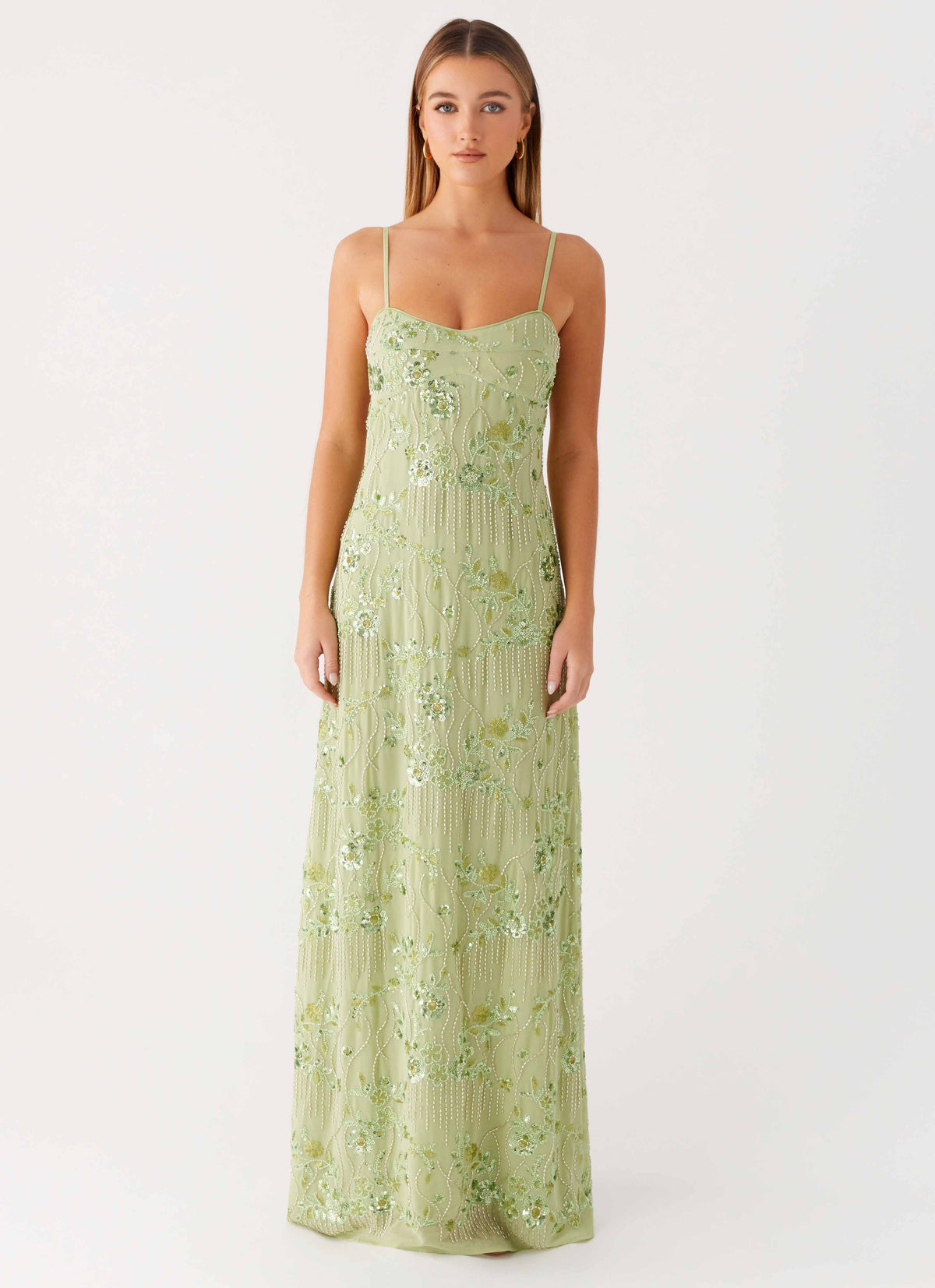 Celandine Beaded Maxi Dress - Lime