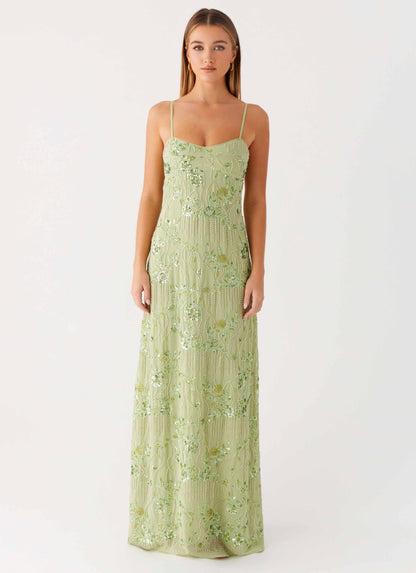 Celandine Beaded Maxi Dress - Lime