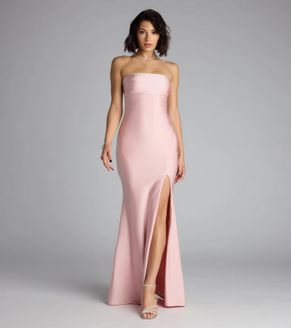 Cheryl Strapless Slit Mermaid Formal Dress
