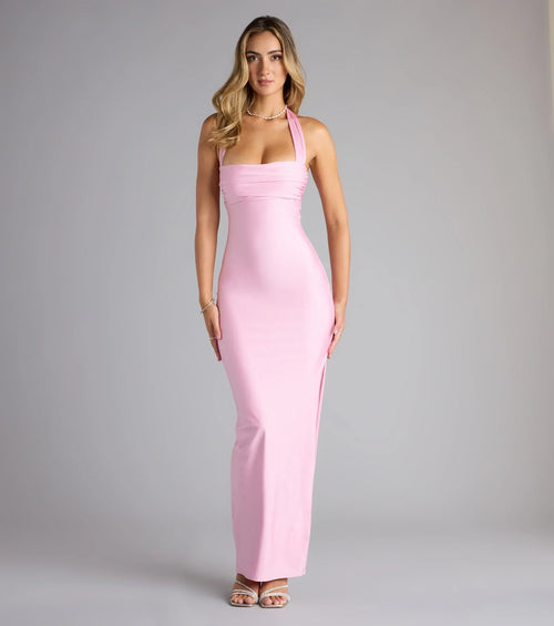 Beverly Halter Slit Long Formal Dress