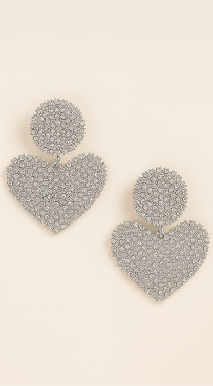Lux Heart Rhinestone Earrings - Silver