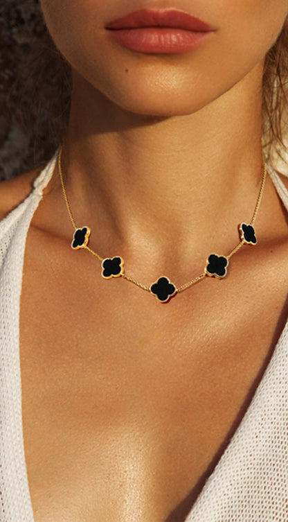 Eternal Gold Dipped Clover Necklace - Black