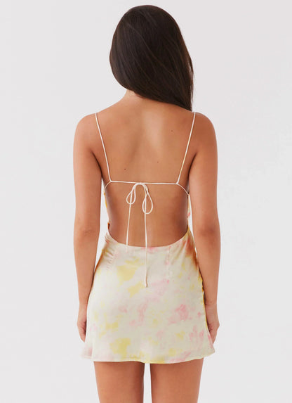 Floral Fantasy Satin Mini Dress - Peony