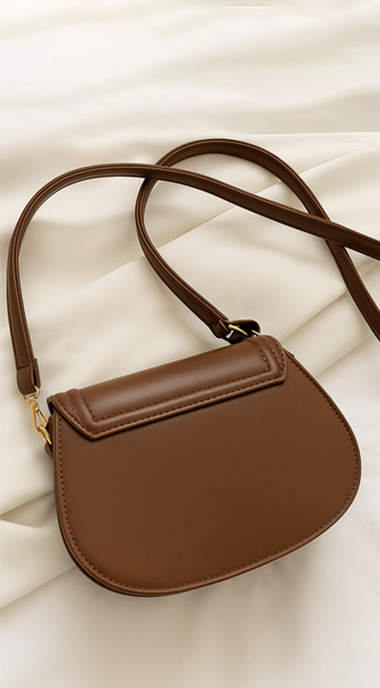 Faux Leather Crossbody Bag - Brown