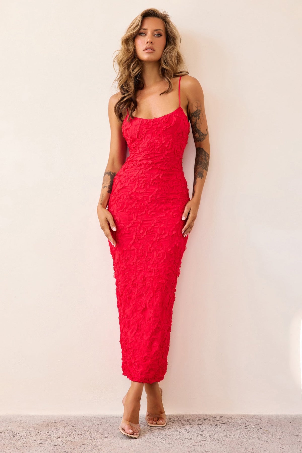 Petal Trace Midi Dress - Red