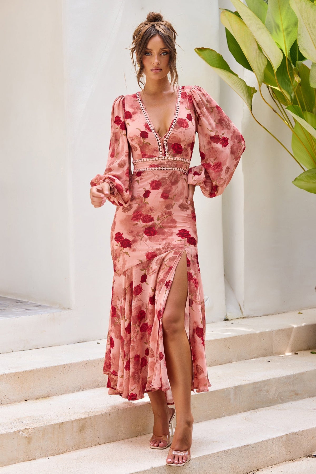 Love Story Motion Chiffon Maxi Dress - Rose
