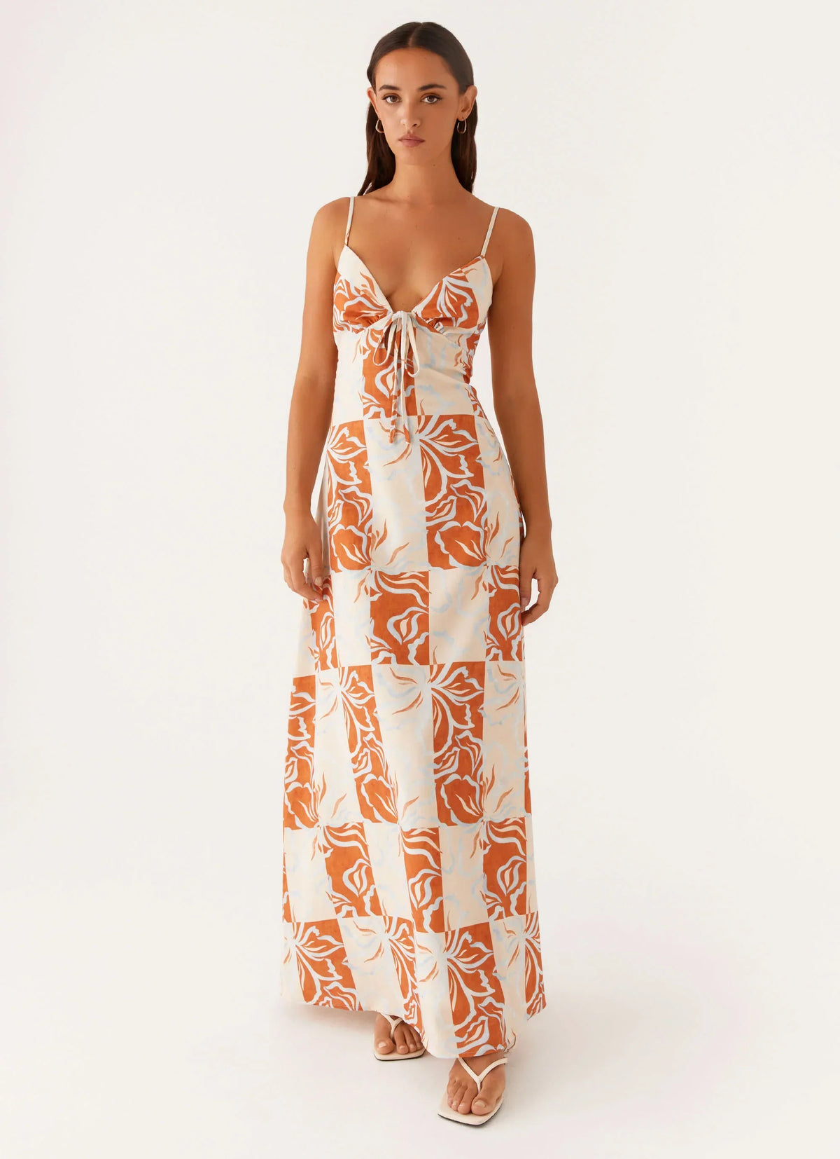 Flora Linen Maxi Dress - Orange Blue Floral
