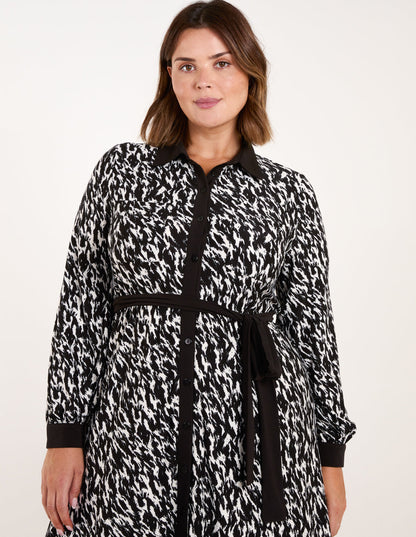 Curve Constrast Belted Midi Shirt Dress