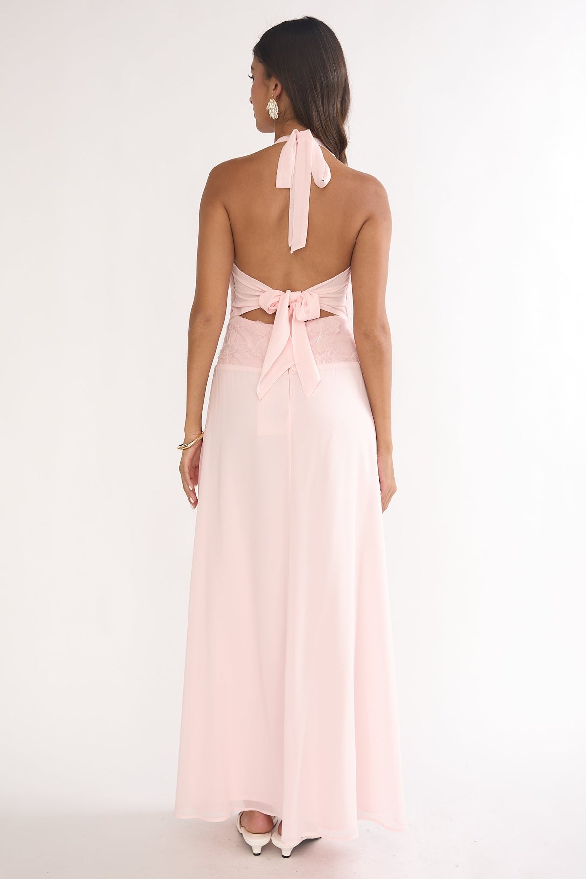 Blushing Belle Embellished Halter Maxi Dress Blush