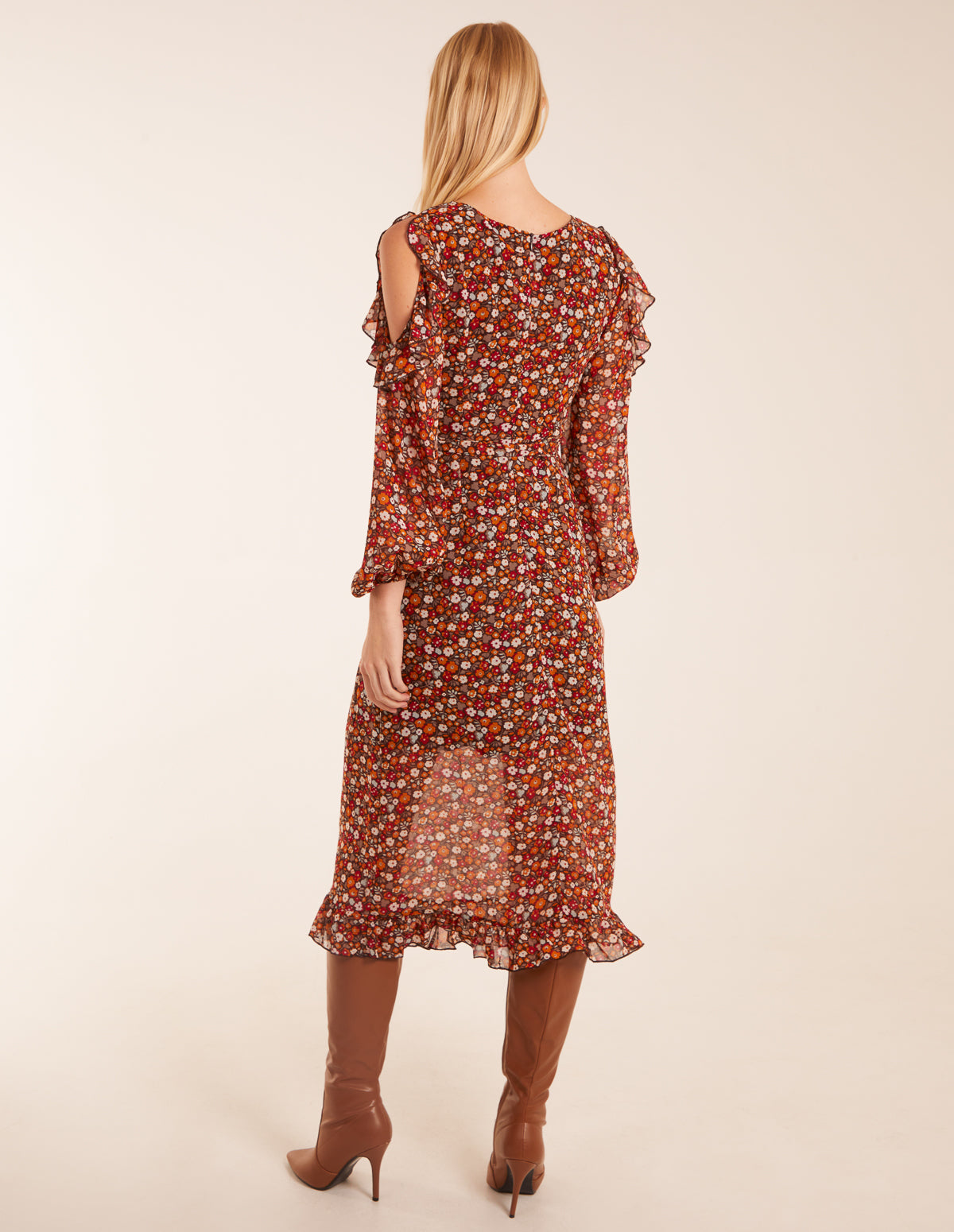 Cold Shoulder Frill Midi Dress