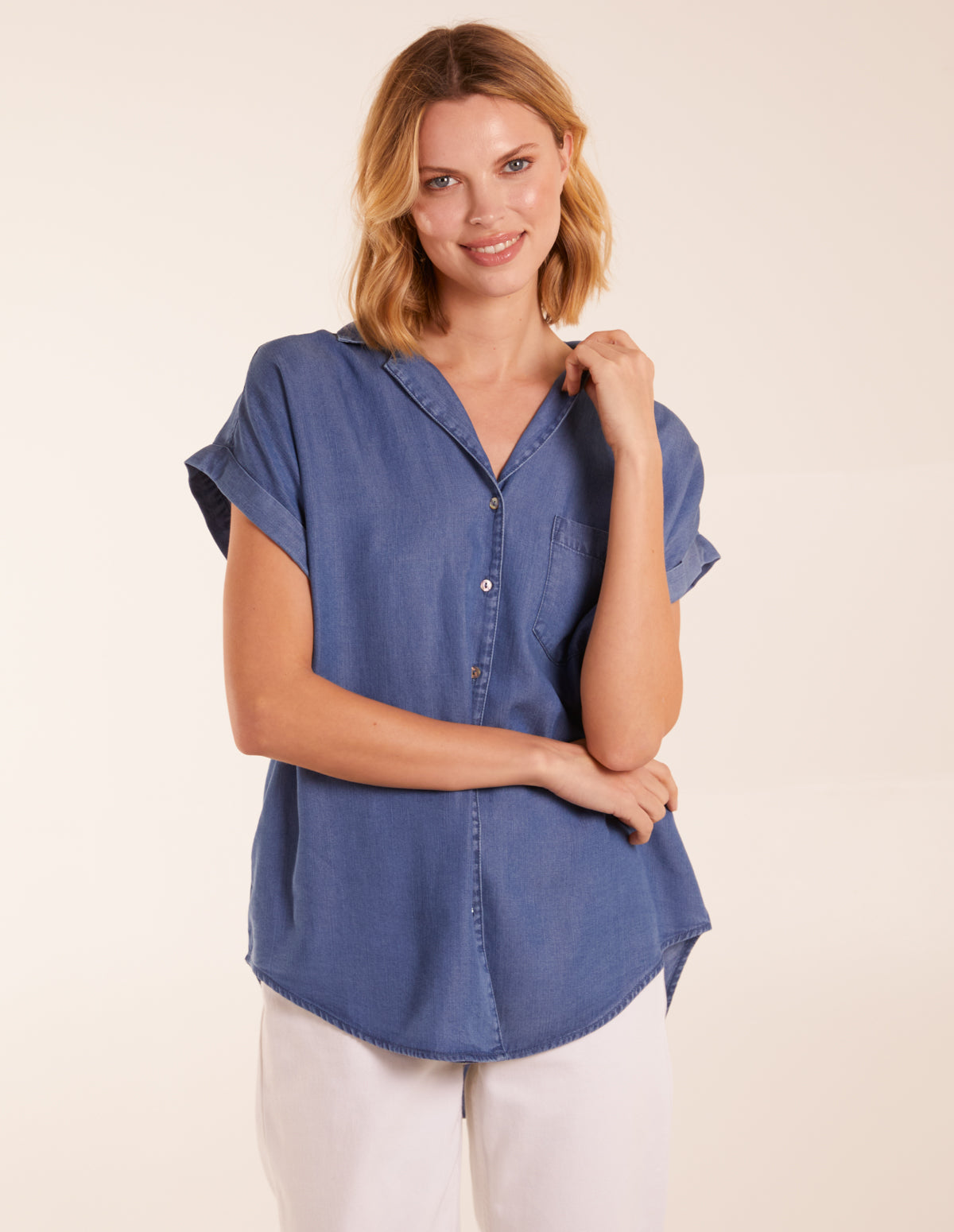 Tencel Button Down Pocket Top