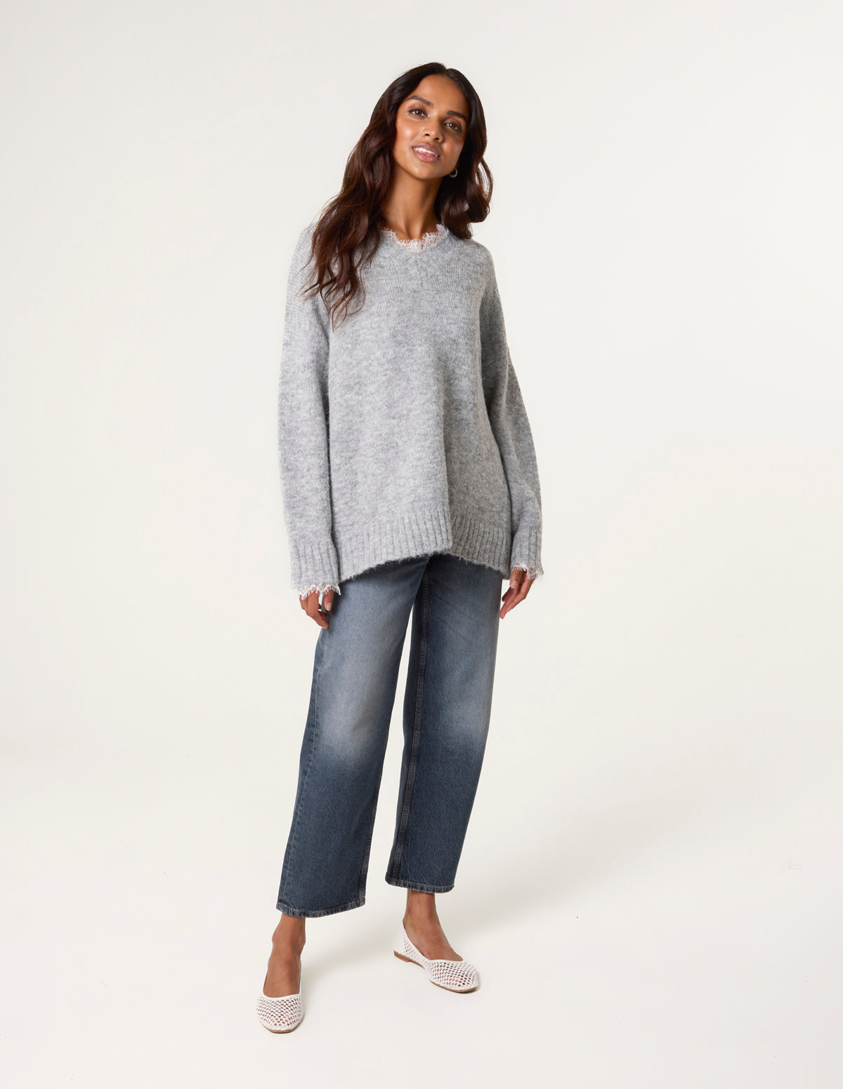 Lace Trim V Neck Jumper
