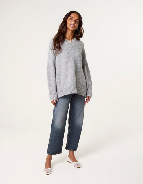 Lace Trim V Neck Jumper