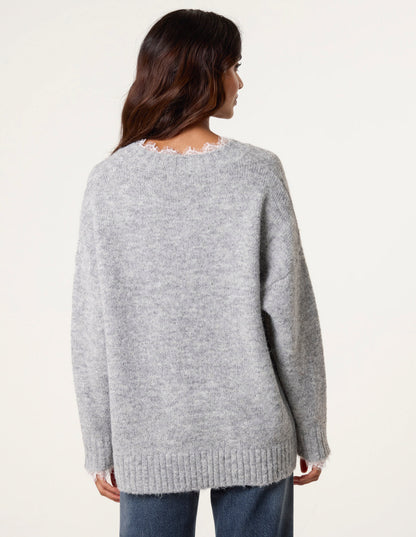 Lace Trim V Neck Jumper