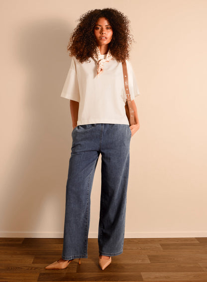 Draw String Wide Leg Denim Trousers
