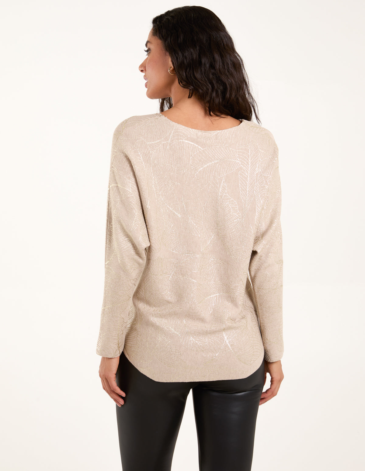 Foil Leaf Print Round Neck Jumper
