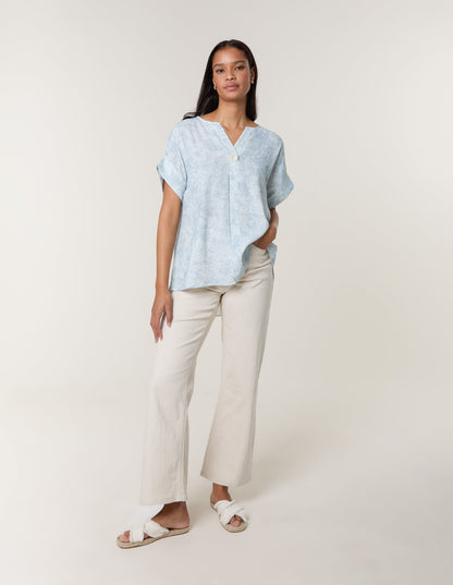 Printed V Neck Button Top