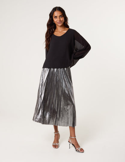 Metallic Pleated Tulle Skirt