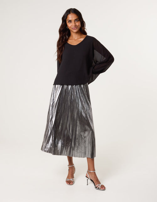 Metallic Pleated Tulle Skirt