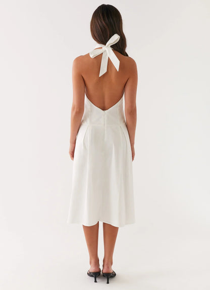 Calla Halter Midi Dress - White