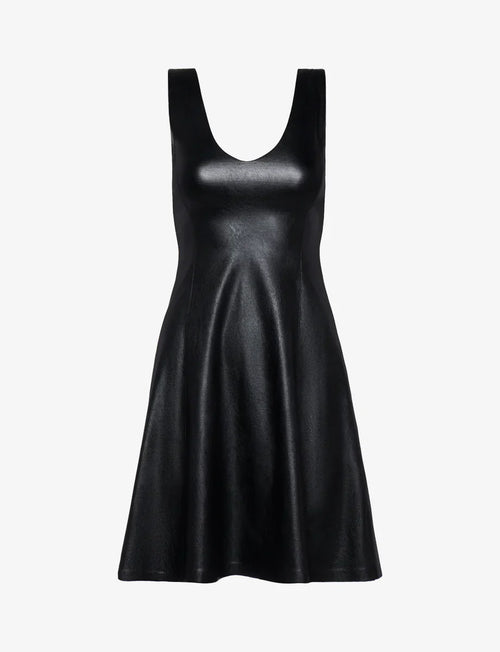 Faux Leather V-Neck Founder Dress