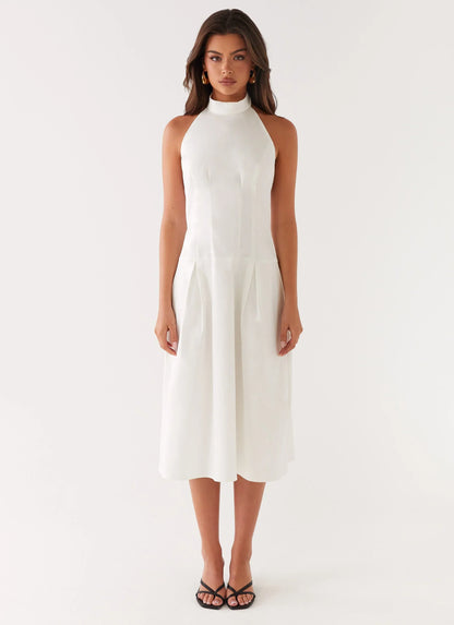 Calla Halter Midi Dress - White