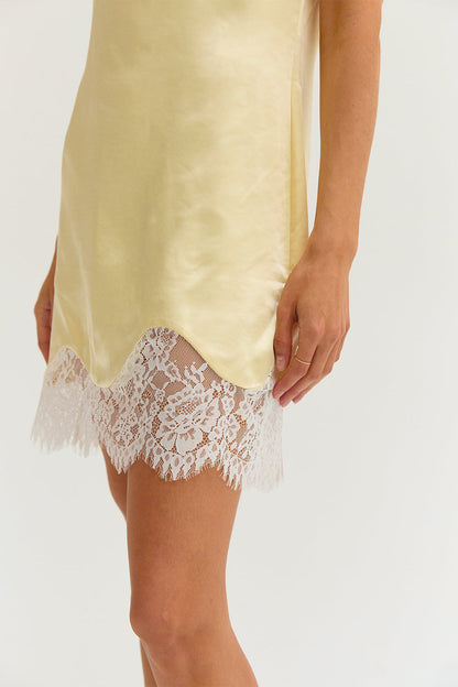 Amber Lace Trim Hem Satin Mini Dress