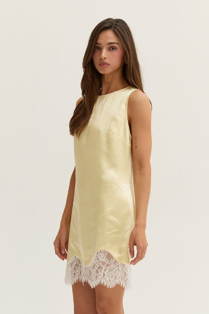Amber Lace Trim Hem Satin Mini Dress