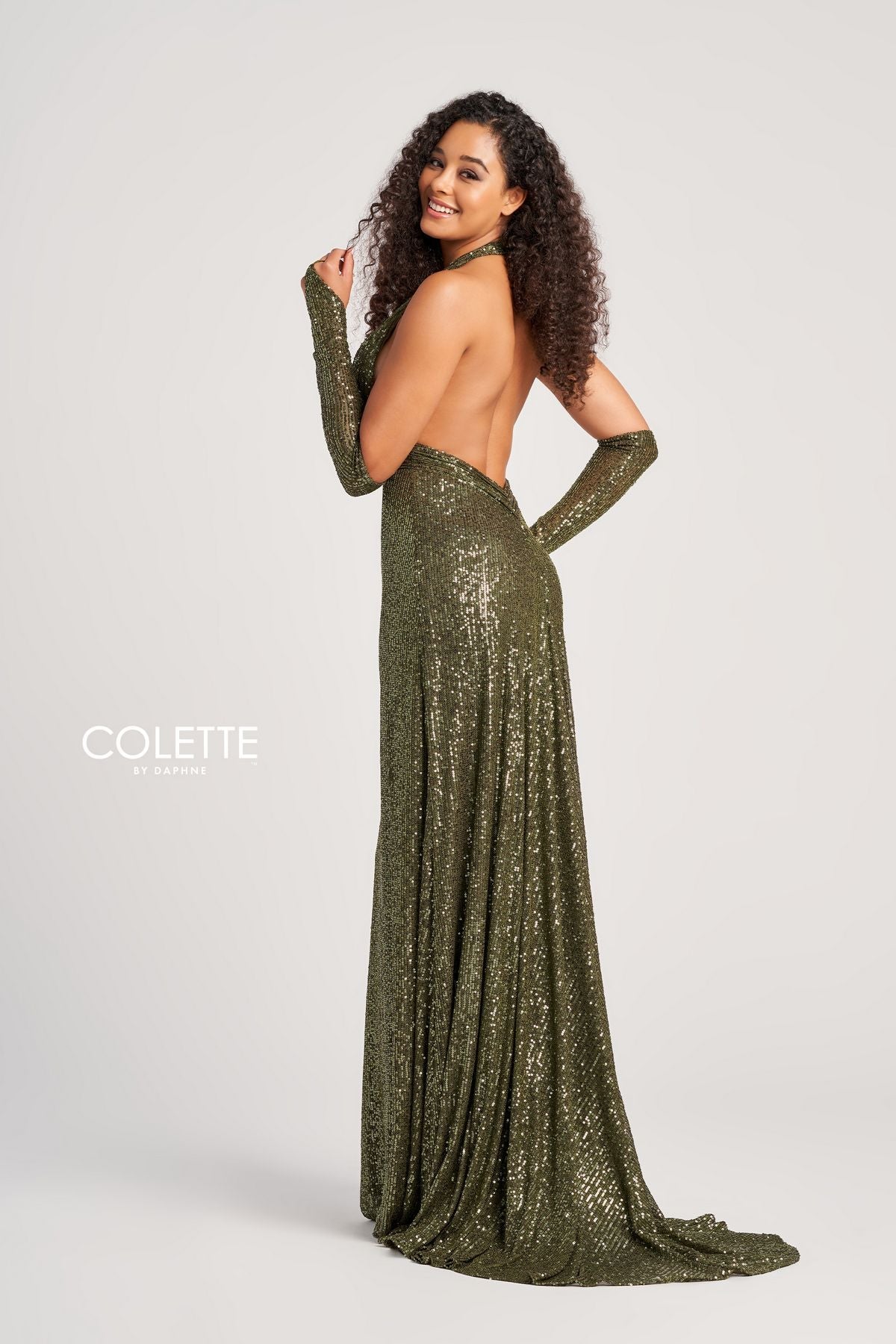 Colette CL5115 Sequin Prom Long Halter Formal Dress